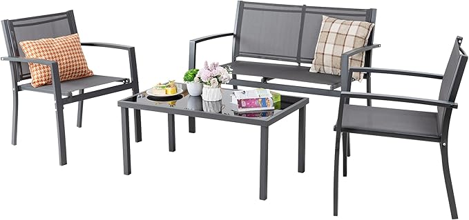 Shintenchi 4 Pieces Patio Furniture Set, Modern Design, Durable Steel Frame, Comfortable Textile Cushions, Easy to Move and Clean