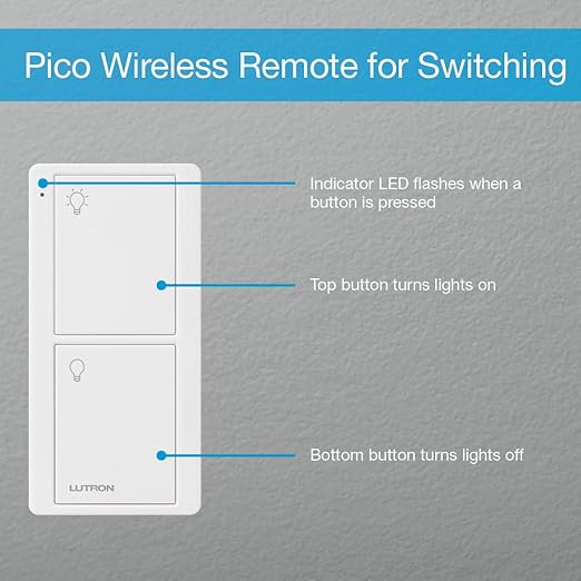 Lutron Caseta Original Smart Switch 3-Way Kit, w/ Pico Remote, Wallplate, and Wall Bracket, for LED Lights and Fans, 5 Amp, Neutral Required, P-PKG1WS-WH