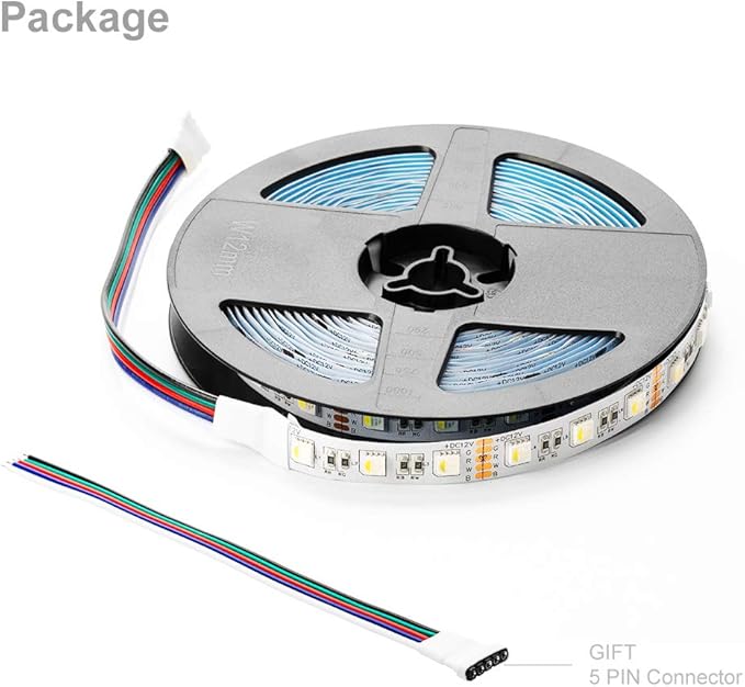 BTF-LIGHTING 5050 RGBW RGB+Cool White(6000K-7000K) 4 Colors in 1 LED Tape Light DC12V 5m 16.4ft 60LED/m Multi-Colored IP30 White 12mm PCB for Bedroom Kitchen Home Decoration(No Adapter or Controller)