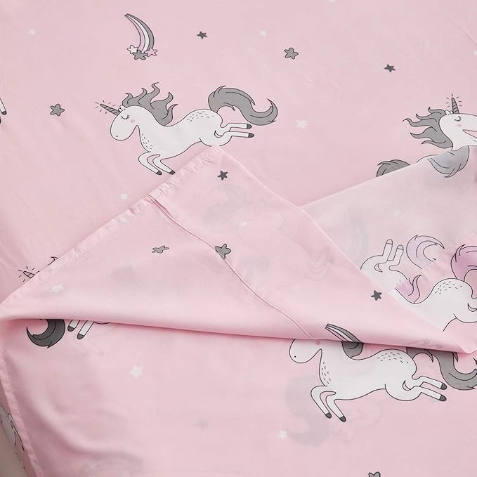 Uozzi Bedding Bed in a Bag 7 Pieces Queen Size Unicorn Pink with Rainbow Star - Soft Microfiber, Reversible Bed Comforter Set (1 Comforter, 2 Pillow Shams, 1 Flat Sheet, 1 Fitted Sheet, 2 Pillowcases)