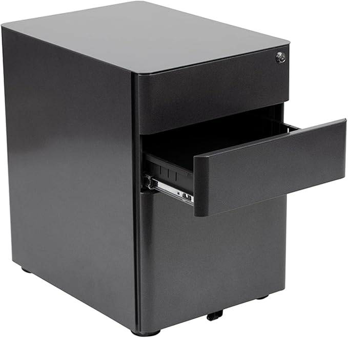 Flash Furniture Warner Modern 3-Drawer Mobile Locking Filing Cabinet with Anti-Tilt Mechanism and Hanging Drawer for Legal & Letter Files, Black
