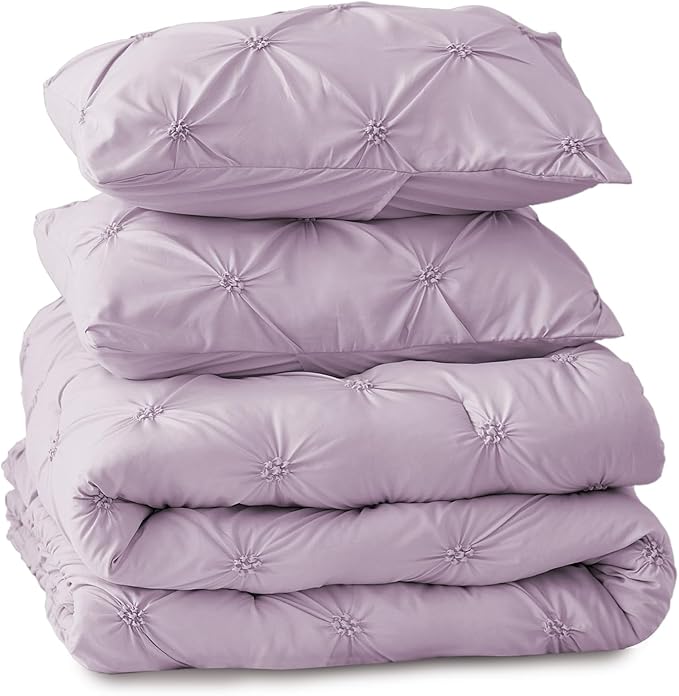 BEDELITE Light Purple King Size Comforter Set - 3 Pieces Boho Pintuck Bedding Comforter Sets, Lightweight Soft & Warm King Bedding Set with 2 Pillowcases for All Season