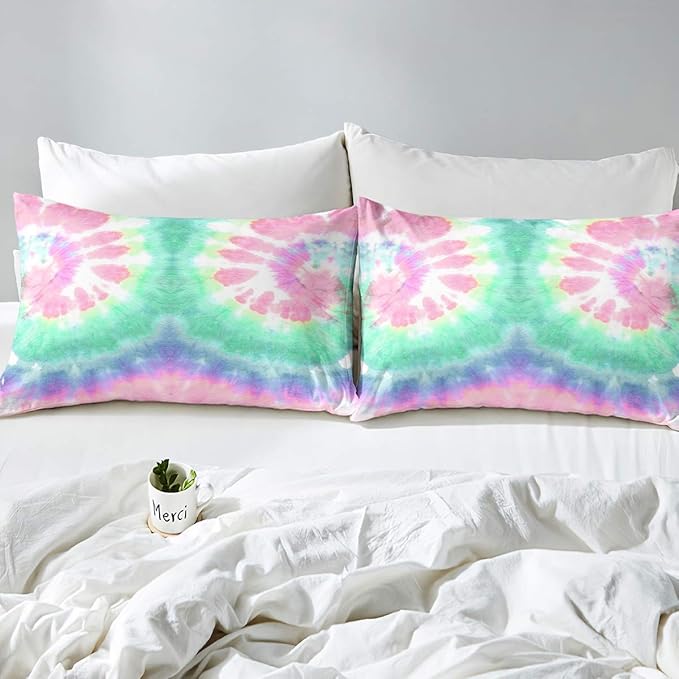 Erosebridal Kids Tie Dye Comforter Set, Bohemian Psychedelic Duvet Sets Queen Size for Girls Boys Teens Women Bedroom, Boho Gypsy Spiral Bedding Set Watercolor Trippy Duvet Insert, Pink Teal Blue