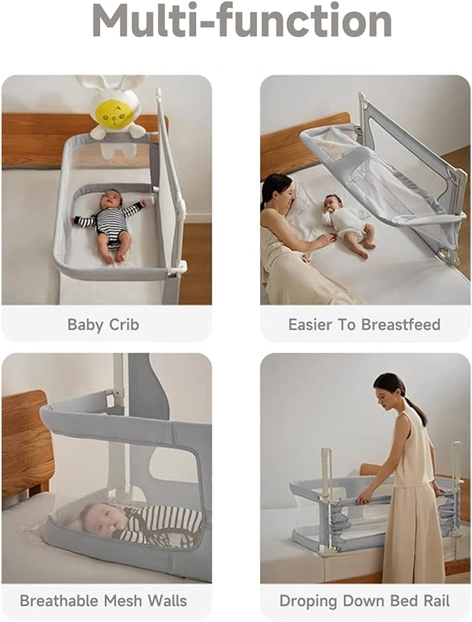 SISTINE Baby Bedside Crib, 3 in 1 Baby Bassinet, Baby bedside bassinet, Safe bedside bassinet,Crib Safe Sleeping Together,Infant/Baby Boy/Baby Girl/Crib Side Bassinet (Gray)