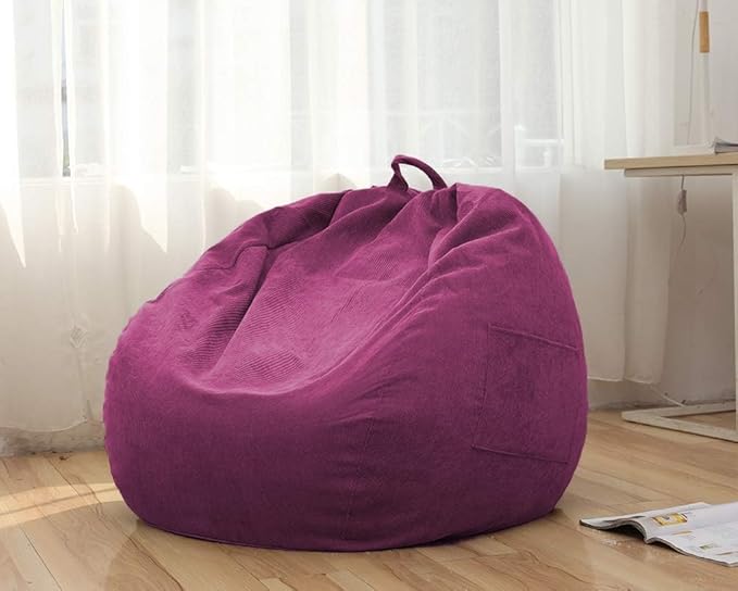 Stuffed Animal Storage Bean Bag Chair Cover (No Beans) for Kids and Adults.Soft Premium Corduroy Stuffable Beanbag for Organizing Children Plush Toys or Memory Foam Extra Large (RoseRed)