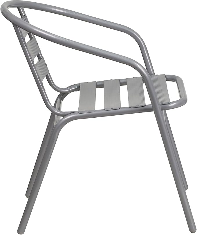 Flash Furniture Lila 31.5'' Square Glass Table with 4 Metal Aluminum Slat Stack Chairs, Silver