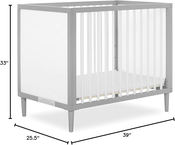 Lucas Mini Modern Crib with Rounded Spindles, 39"L x 25.5"W x 33"H