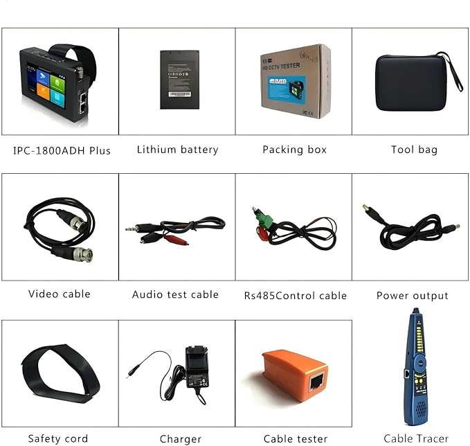 EVERSECU 5 in 1 CCTV Tester with Cable Tracer Support Up to 4K IP Camera & 8mp Megapixel AHD, TVI, CVI & CVBS Analog Camera, Security Video Monitor with 4" Touch Screen, POE Out, WiFi Test, PTZ Test