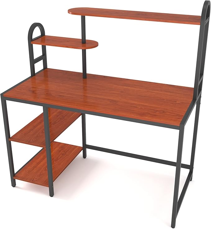 Anivia Computer Desk with Hutch and Shelves, 47'' Home Office Desk with Adjustable Bookshelves, Writing Desk PC Study Table Workstation for Small Spaces
