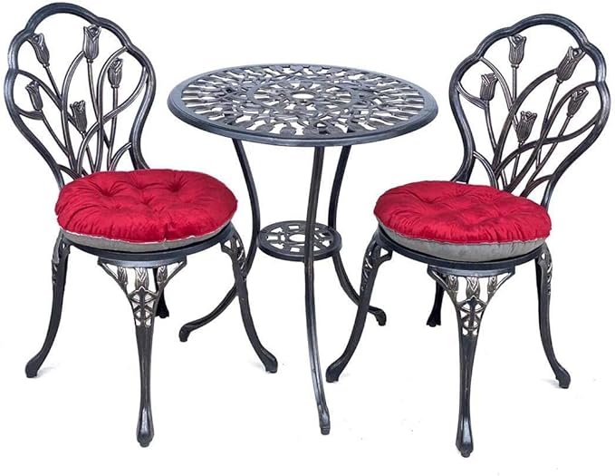 Mandolin Patio Table and Chairs,5 Piece Outdoor Dining Set,Rust-Resistant Cast Aluminum Bistro Set,with Cushion,Tulip Design (Copper)