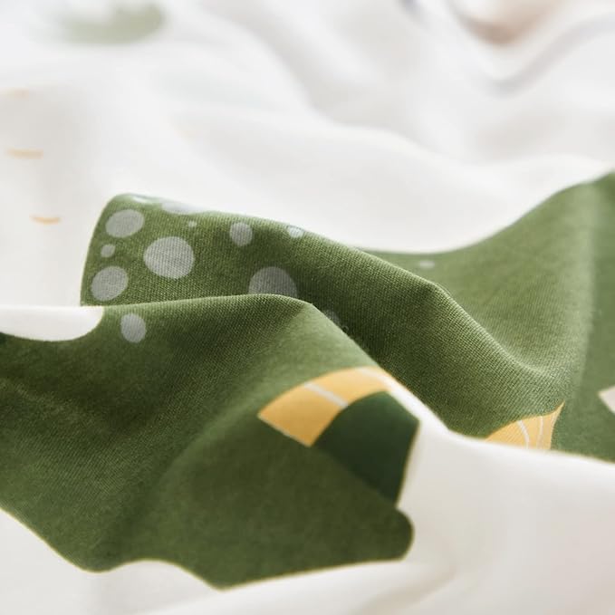 Joyreap Dinosaur Kids Cotton Comforter Set for Boys Girls, Full/Queen Size 3pcs Cotton Bedding Comforter, Fresh Green Dinosaurs on White Design, Skin-friendly Breathable for All Season- 88x88 inches