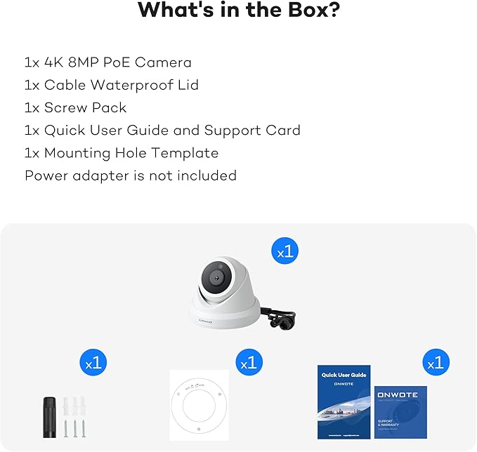 ONWOTE 4K 8MP UltraHD PoE IP Security Camera, AI Human Vehicle Detection, 3840x2160 8 Megapixels, 128° FoV, Video Audio, Indoor Outdoor, Commercial Wired Camera for Business, Add-on to PoE NVR System