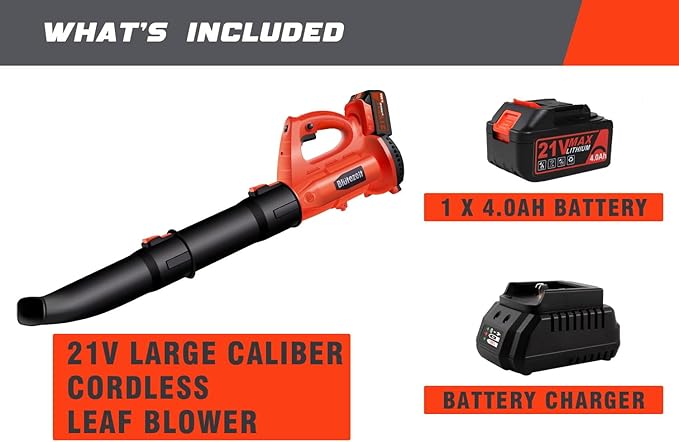 21V Cordless Leaf Blower, 350CFM 150MPH Electric Leaf Blower (4.0Ah Battery & Charger Included), 6 Variable Speeds, Lightweight for Lawn Care, Snow, Yard, Debris and Dust