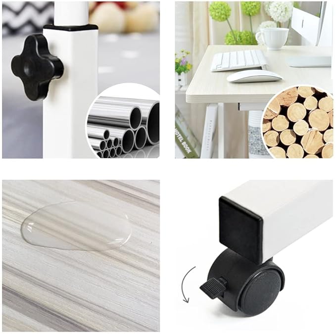 SogesPower Mobile Laptop Desk Adjustable Side Table Home Office Computer Stand for Bed Sofa, White Maple, JZS-101-MP-N