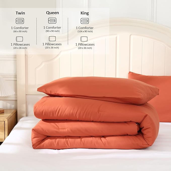 Terracotta Comforter for Queen Size Bed, Full Aesthetic Modern Burnt Orange Bedding Set for Women, Cute Soft & Lightweight Chic Microfiber Bed Sets, 3 pcs-1 Comforter & 2 Pillowcases (90“x90”)