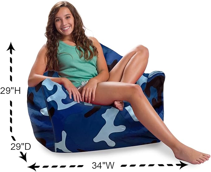 Posh Creations Structured Comfy Bean Bag Chair for Gaming, Reading and Watching TV, Malibu Lounge, Nylon - Camo Blue and Light Blue