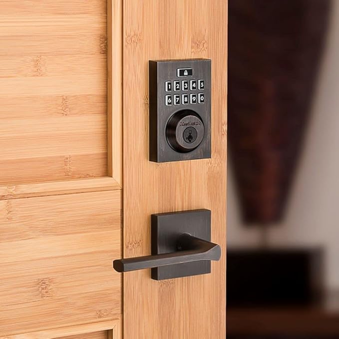 Kwikset 914 Contemporary Keypad SmartCode Electronic Deadbolt Smart Lock featuring SmartKey Security and ZigBee 3.0 Technology in Venetian Bronze