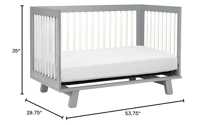 Babyletto Hudson 3-in-1 Convertible Crib with Toddler Bed Conversion Kit in Grey and White, Greenguard Gold Certified