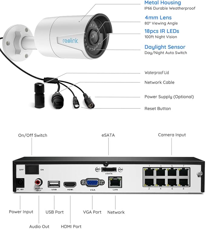 REOLINK 8CH 5MP Security Camera System, 4pcs Wired PoE Cameras for Home Security Outdoors, Smart Person/Pet/Vehicle Detection, 4K 8CH NVR with 2TB HDD for 24-7 Recording, RLK8-410B4-5MP White