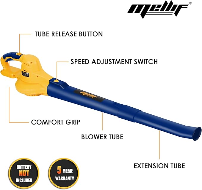 Cordless Leaf Blower, Mellif for 20V Max Lithium Battery (Battery NOT Included) Handheld Electric Jobsite Air Blower 100CFM 110MPH Powerful for Lawn Care | Snow Blow | Yard Clean