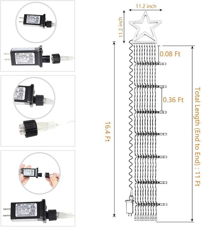 PUHONG Christmas Decoration Outdoor Star String Lights,16.4Ft Christmas Tree Toppers Lights 320 LED 8 Memory Modes with 14" Lighted Star for Halloween Christmas New Year Holiday Birthday(Warm White)