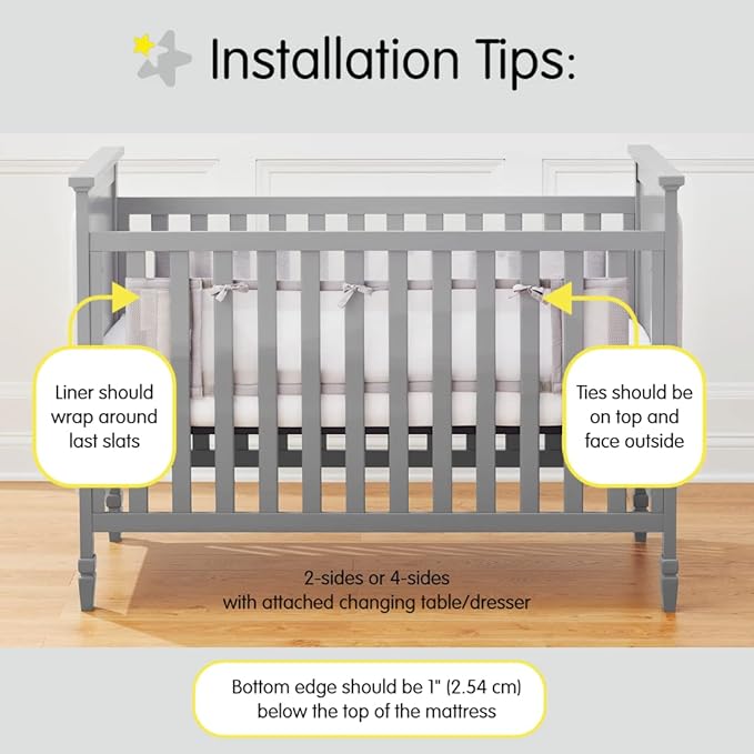 BreathableBaby Breathable Mesh Liner for Full-Size Cribs, Classic 3mm Mesh, White (Size 2FS Covers 2 Sides)