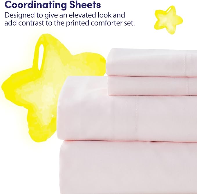 Kids Bedding Set Bed in a Bag for Boys and Girls Toddlers Printed Sheet Set and Comforter, Full, Rainbow Unicorn (Pack of 4)