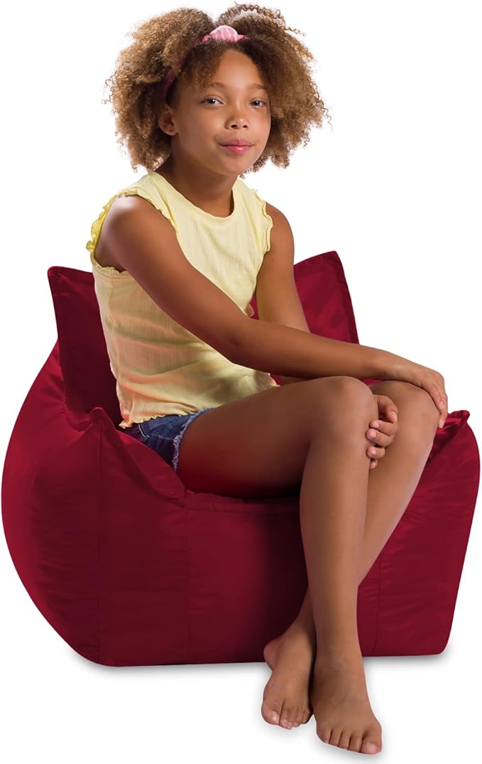 Posh Creations Structured Comfy Bean Bag Chair for Gaming, Reading, and Watching TV, Newport Chair, Microsuede - Red