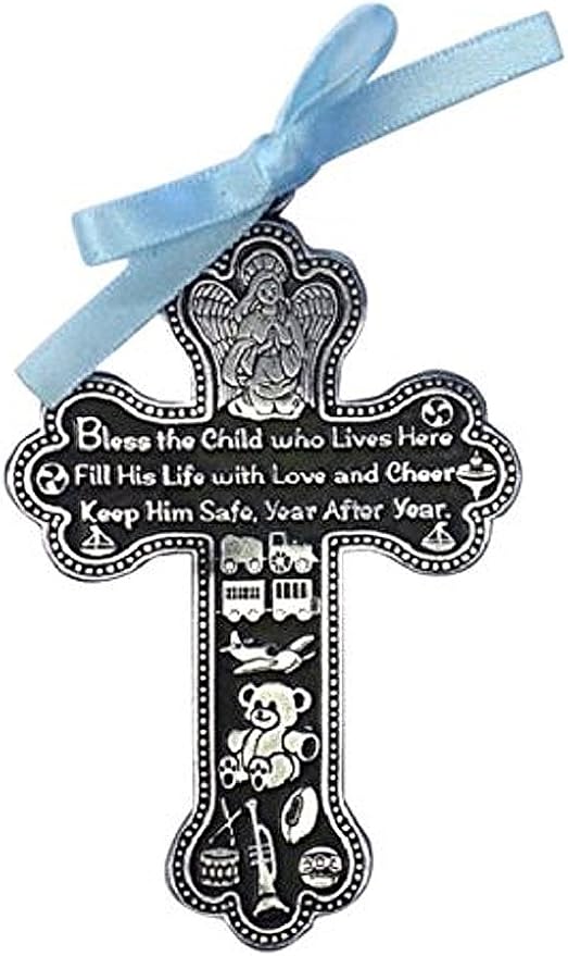Cathedral Art CM6 Baby Boy Cross Crib Medal, 3-Inch High, 0.20" x 2.25", Multi