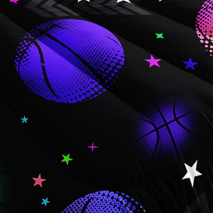 Datura home Kids Comforter Set Glowing Basketball Printed Pattern Bedding Set with 1 Comforter and 2 Pillowcases for Girls Boys Bedroom All Season(Basketball1 Queen)
