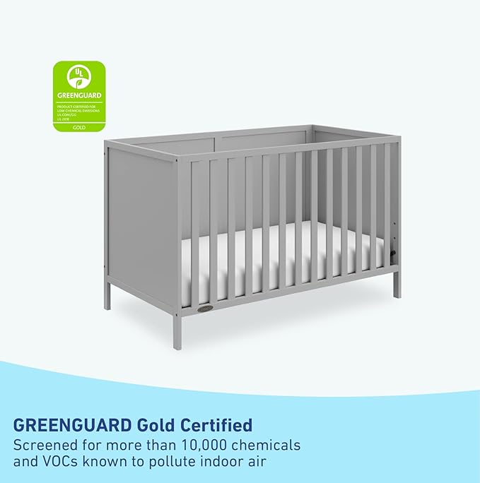 Graco Theo 3-in-1 Convertible Crib (Pebble Gray) - GREENGUARD Gold Certified, Converts to Toddler Bed & Daybed, Fits Standard Full-Size Crib Mattress, 4 Adjustable Mattress Heights