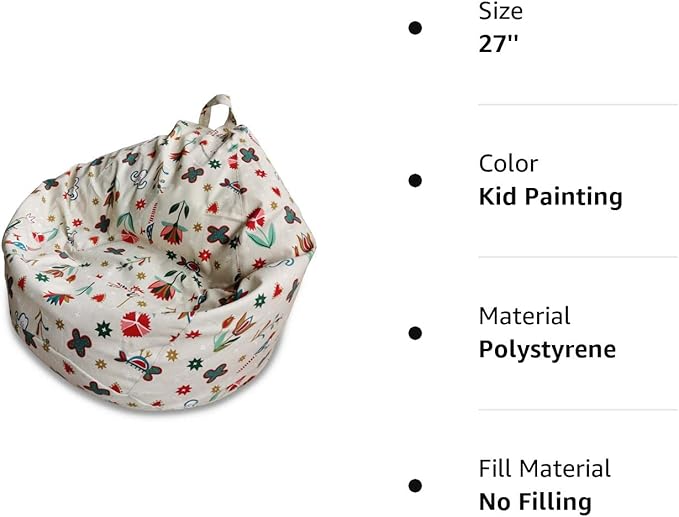 YuppieLife Stuffed Animal Storage Bean Bag Chairs Canvas Cover for Kids(No Filling)/Machine Washable and Durable Toddler Bean Bag Sofa Cover for Room Decor (Kid Painting, 27'')