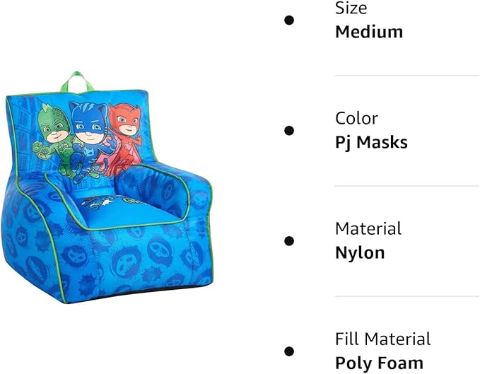 Idea Nuova PJ Mask Toddler Nylon Bean Bag Chair with Piping & Top Carry Handle, NK570401, Medium