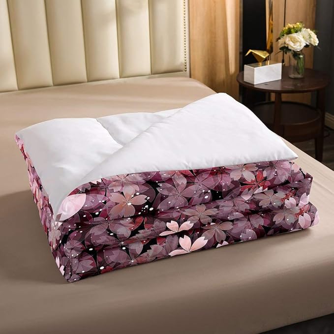 Erosebridal Cherry Blossom Comforter Set Full Size, Pink Flower Down Comforter, Petal Floral Quilted Duvet, Starry Sky Glitter Girly Warm Duvet Insert, Bedroom Living Dorm Room Decorative