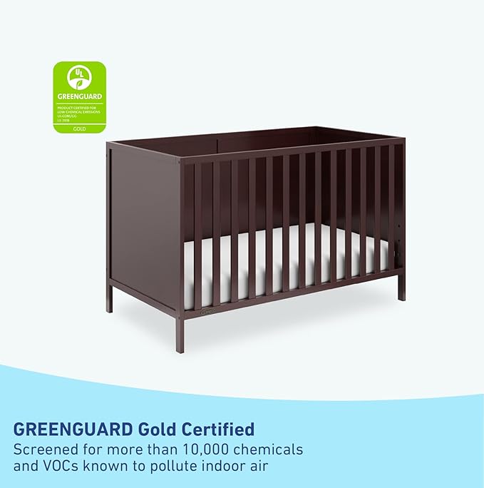 Graco Theo 3-in-1 Convertible Crib (Espresso) - GREENGUARD Gold Certified, Converts to Toddler Bed & Daybed, Fits Standard Full-Size Crib Mattress, 4 Adjustable Mattress Heights