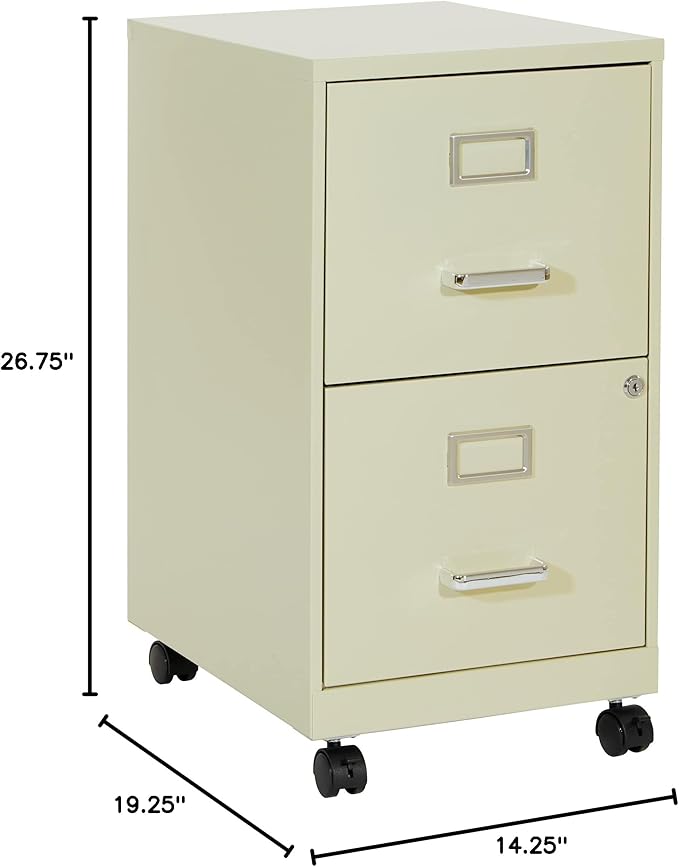 OSP Home Furnishings 2 Drawer Mobile Locking Metal File Cabinet, Tan