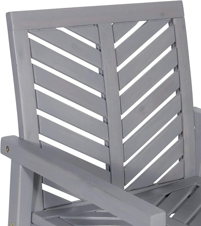 Walker Edison 2 Piece Outdoor Patio Chevron Wood Chair Set All Weather Backyard Conversation Garden Poolside Balcony, Set of 2, Grey