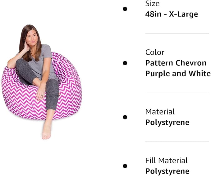 Posh Beanbags Bean Bag Chair, X-Large-48in, Pattern Chevron Purple and White