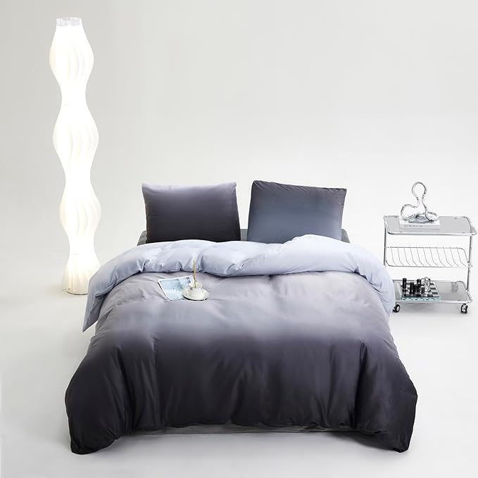 Gray White Gradient Comforter Set King Gray Velvet Bedding Comforter Modern Plain White and Deep Gray Gradient Soft Quilt Farmhouse Flannel Comforter Warm King Bed Comforter