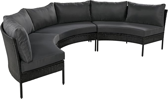 Merax Patio Furniture Sets Outdoor, All Weather Half-Moon Sectional PE Rattan Sofa with Cushions, Grey