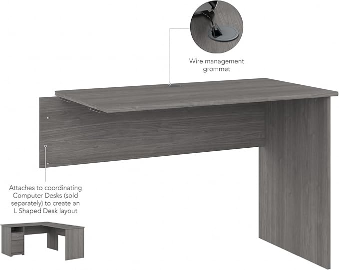 Bush Furniture Cabot 42W Shell Desk Return, 48W x 24D, Modern Gray