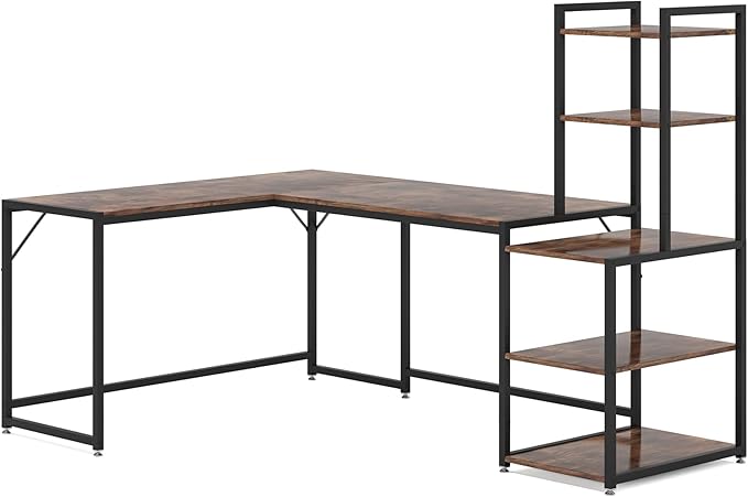 79 Inch Reversible L-Shaped Desk, Large Corner Computer Desk with 5 Tier Storage Shelves