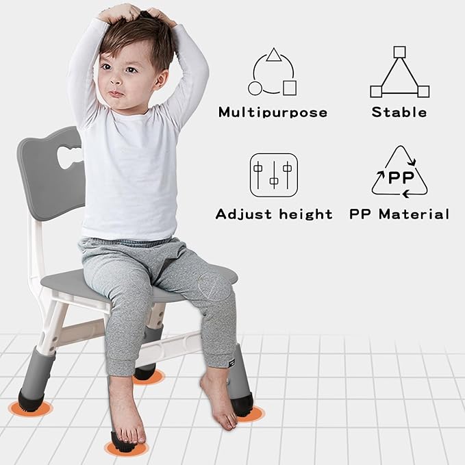 Adjustable Kid Chairs Indoor 3 Level Adjustable Suitable for Children Age 2-6. Maximum load-bearing 220LBS Suitable for Family Classroom and Nursery Child Seat Set (2-Pack-Dark Grey)
