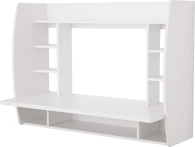 Wall Mount Laptop Office Desk with Shelves, White,