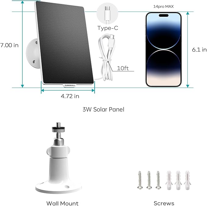 ZUMIMALL Solar Security Cameras Wireless Outdoor, 360° View Outdoor Camera Wireless Solar Powered,2.4G WiFi,2K/3MP Color Night Vision,2-Way Talk, PIR Motion Alert, Cloud Storage, Work with Alexa