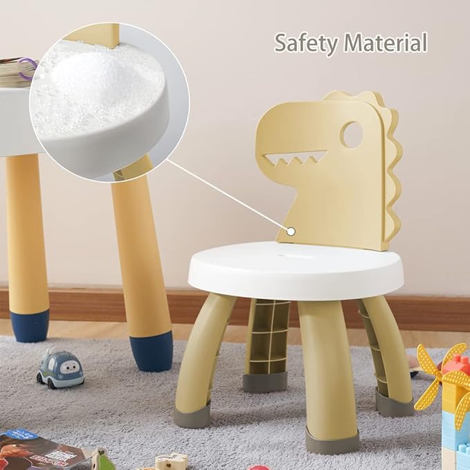 Toddler Chair,Plastic Kids Dino Chair,Sturdy Durable and Lightweight Toddler's Activity Chairs,Anti-Slip Ergonomic Design kids step stool,Indoor or Outdoor Use for Boys Girls Aged 2+ (Yellow)
