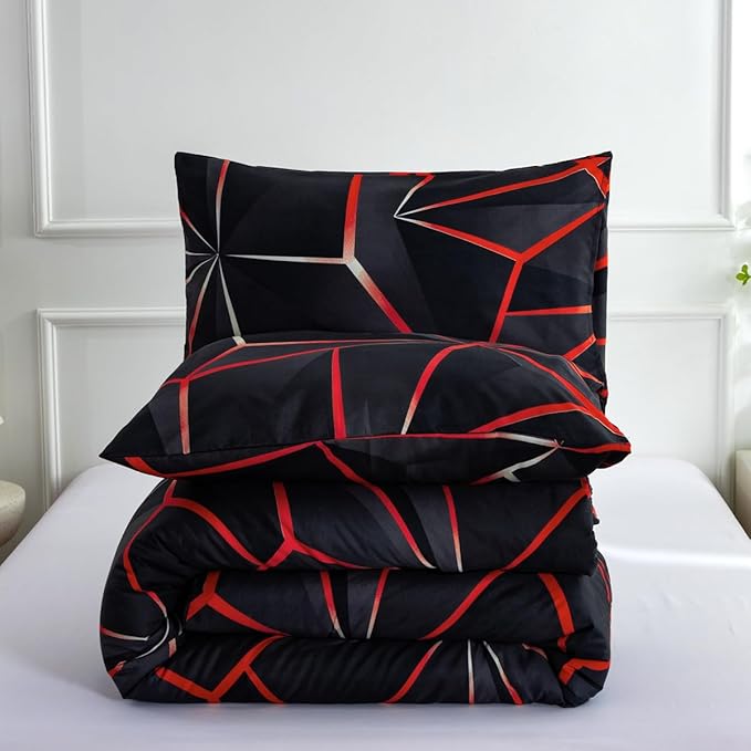 NTBED 3D Geometric Comforter Set for Boys Girls Kids, Irregular Diamond Pattern Lightweight Microfiber Bedding Sets All Season (Red, Twin)