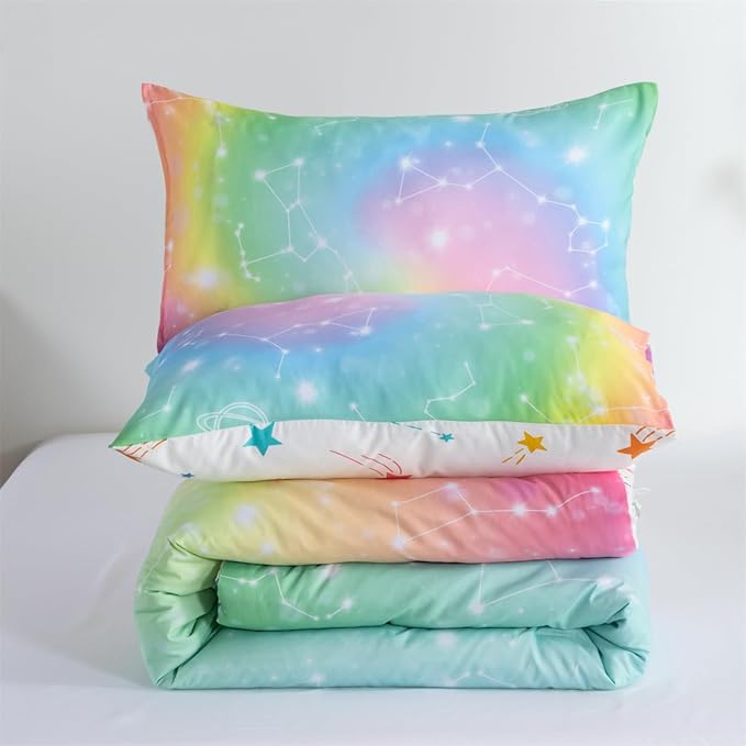 Holawakaka Tie Dye Constellation Print Rainbow Ombre Comforter Set Queen Size Girls Boys Gradient Galaxy Bedding Sets Teens Boho Bed Set(Multi,Queen)