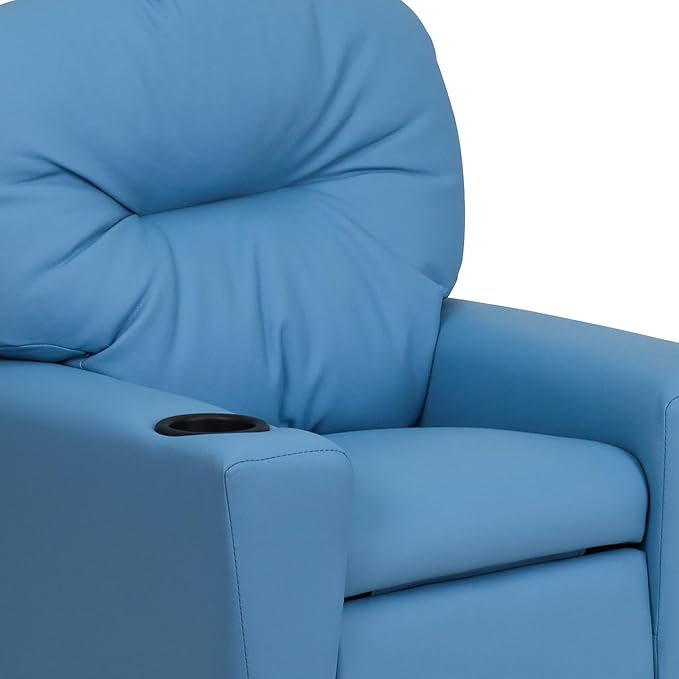 Flash Furniture Chandler Vinyl Kids Recliner with Cup Holder and Safety Recline, Contemporary Reclining Chair for Kids, Supports up to 90 lbs., Light Blue