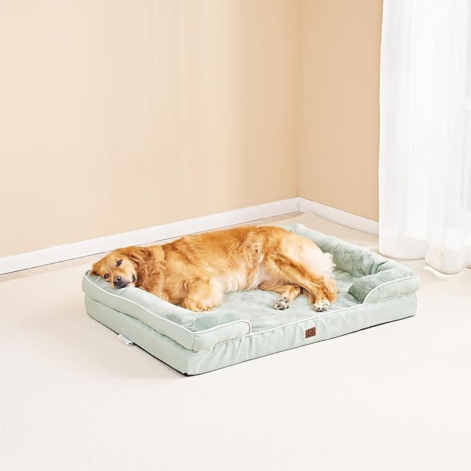 EHEYCIGA Orthopedic Large Dog Bed, Waterproof Memory Foam, Non-Slip Bottom, Sage Green, 41"L x 27"W x 6.5"Th